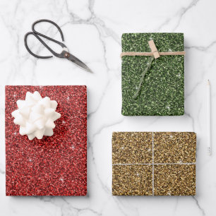 Rot Grün Gold Glitter Feiertag Weihnachten Trend Geschenkpapier Set