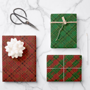 Rot Grün Gold Kariert Weihnachts-Tartan Geschenkpapier Set
