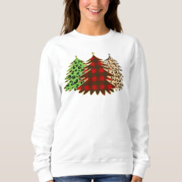 Rot, Grün & Gold Print & Karierte Weihnachtsbäume Sweatshirt