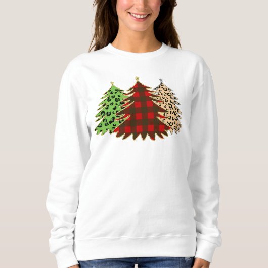 Rot, Grün & Gold Print & Karierte Weihnachtsbäume Sweatshirt (Vorderseite)