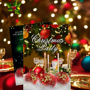 Rot Grün Gold Stechpalme Christbaumkugeln Weihnach Einladung