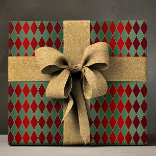 Rot Grün Harlekin Luxus Weihnachtsmuster Geschenkpapier