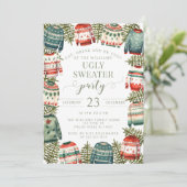 Rot-Grün hässlicher Pullover Weihnachtsweihnachtsz Einladung (Stehend Vorderseite)