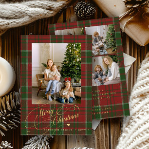 Rot-grün kariert 5-Foto-Collage Frohe Weihnachten