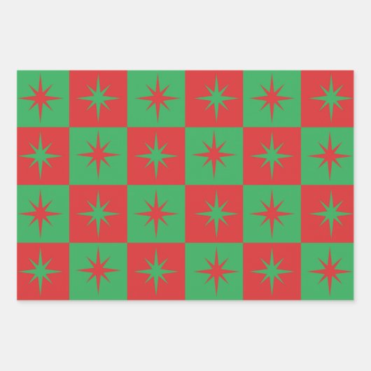 Rot grün karierte Retro Weihnachten Sternexplosion Geschenkpapier Set (Vorderseite 2)