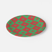Rot grün karierte Retro Weihnachten Sternexplosion Pappteller (Schrägansicht)