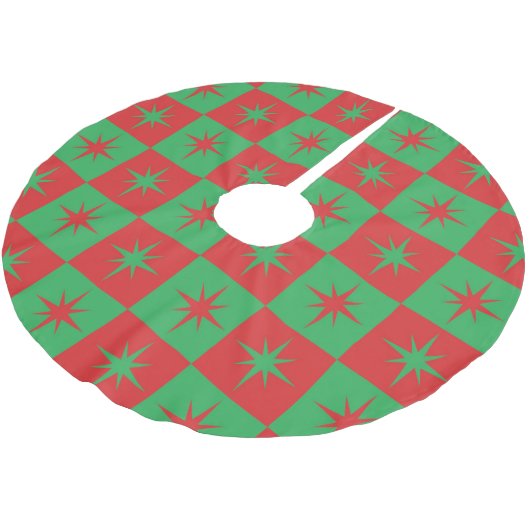 Rot grün karierte Retro Weihnachten Sternexplosion Polyester Weihnachtsbaumdecke (Schrägansicht)