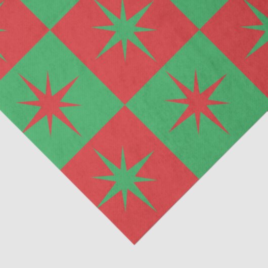 Rot grün karierte Retro Weihnachten Sternexplosion Seidenpapier (Detail)