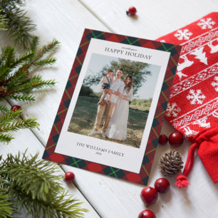 Rot-grün kariertes Familienfoto Feiertagskarte