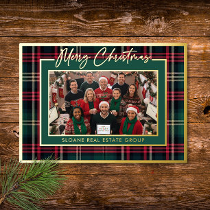 Rot-grün kariertes Frohe Weihnachten Schriftfoto Folien Feiertagskarte