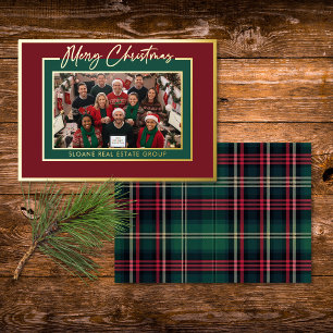 Rot-grün kariertes Frohe Weihnachten-Schriftfoto Folien Feiertagskarte