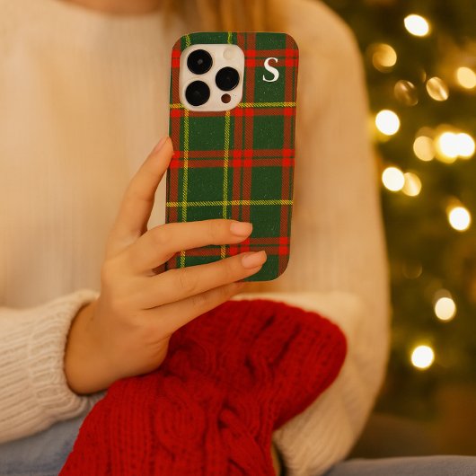 Rot-grün kariertes Tartan mit Monogramm Case-Mate iPhone Hülle