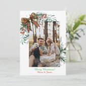 Rot-grün kariertes Weihnachts-Foto-Weihnachtsgrußk Einladung (Stehend Vorderseite)