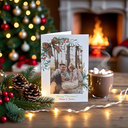 Rot-grün kariertes Weihnachts-Foto-Weihnachtsgrußk Einladung