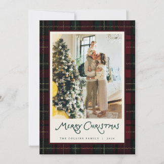 Rot-grün kariertes Weihnachtsfamilienfoto Feiertagskarte