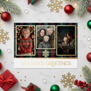 Rot-grün kariertes Weihnachtsgruß-Foto Folien Feiertagskarte