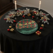 Rot-grün kariertes Weihnachtsmann-Schlitten-Frohe Pappteller