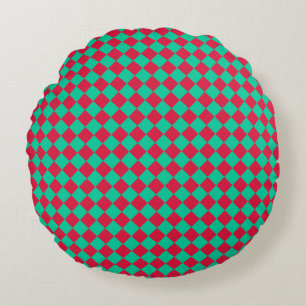 Rot Grün Karo Diamantmuster Rundes Kissen