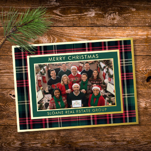 Rot Grün Klassisches Karo Frohe Weihnachten Foto Folien Feiertagskarte