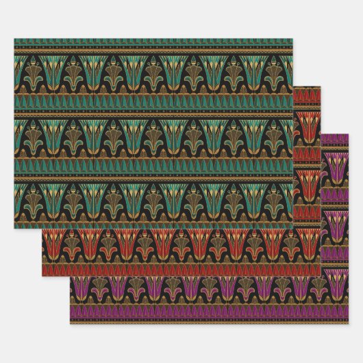 Rot, Grün, Lila und Gold Art Déco Geschenkpapier Set (Set)