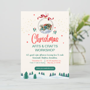 Rot Grün Moderne Weihnachtsbastelwerkstatt  Einladung