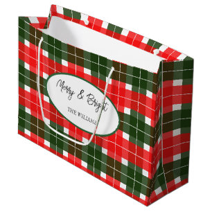 Rot Grün Modernes Tartan-Weihnachtsmuster Große Geschenktüte