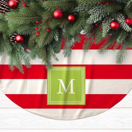 Rot & Grün monogrammgestreifter Baumschmuck | Baum Polyester Weihnachtsbaumdecke