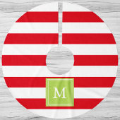 Rot & Grün monogrammgestreifter Baumschmuck | Baum Polyester Weihnachtsbaumdecke