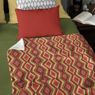Rot-Grün-Orange-Gelb-Schwarz-Tribal-Art-Muster Fleecedecke