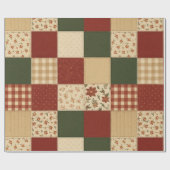 Rot Grün Patchwork Quilt Rustikale Farmhaus Blumen Geschenkpapier (Flach)