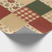 Rot Grün Patchwork Quilt Rustikale Farmhaus Blumen Geschenkpapier (Ecke)