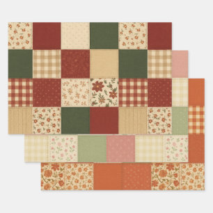 Rot Grün Patchwork Quilt Rustikale Farmhaus Blumen Geschenkpapier Set