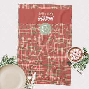 Rot Grün Retro Karo Weihnachtsmann Helfer Weihnach Geschirrtuch