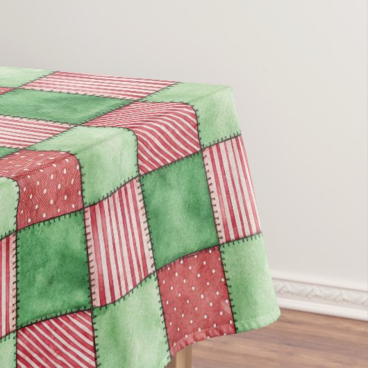 Rot Grün Rustikales Karo-Patchwork-Quilt-Aussehen Tischdecke (Beispiel)