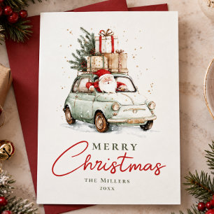 Rot Grün Santa Car Wasserfarbe Weihnachten
