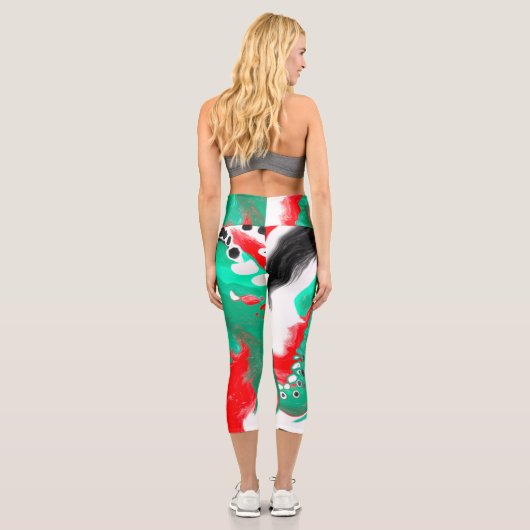 Rot, Grün, Schwarz und Weiß-Marmorfliesen Kunst Capri Leggings (Rückseite)