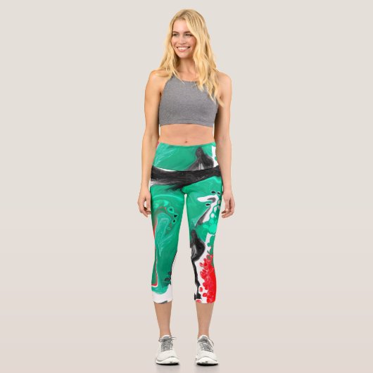 Rot, Grün, Schwarz und Weiß-Marmorfliesen Kunst Capri Leggings (Vorderseite)