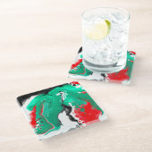 Rot, Grün, Schwarz und Weiß-Marmorfliesen Kunst Glasuntersetzer (Schrägansicht)