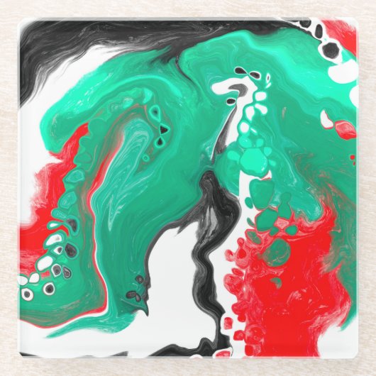 Rot, Grün, Schwarz und Weiß-Marmorfliesen Kunst Glasuntersetzer (Vorderseite)