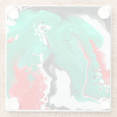 Rot, Grün, Schwarz und Weiß-Marmorfliesen Kunst Glasuntersetzer (Rückseite)