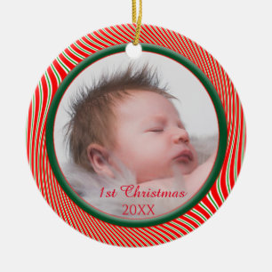 Rot-Grün-Streifen Foto Weihnachten Keramik Ornament