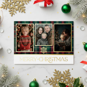 Rot & Grün Tartan Karo Frohe Weihnachten Foto Folien Feiertagskarte