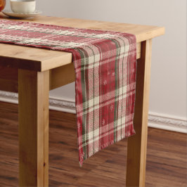 Rot & Grün Tartan-Schneeflocken-Weihnachten Großer Tischläufer
