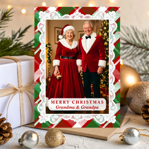 Rot Grün Tartan Spitze Weihnachten Großeltern Foto