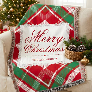 Rot Grün Tartan Spitze Weihnachtsfamilienname Decke