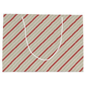 Rot, Grün und Beige Streifen Große Geschenktasche Geschenktüte (Rückseite)