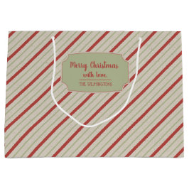 Rot, Grün und Beige Streifen Große Geschenktasche Große Geschenktüte