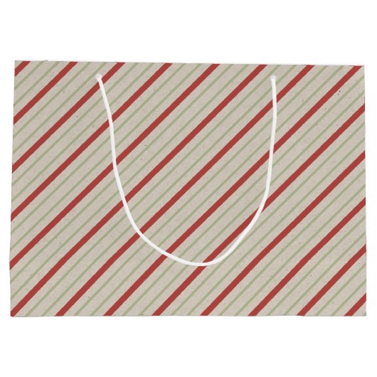 Rot, Grün und Beige Streifen Große Geschenktasche Große Geschenktüte (Rückseite)