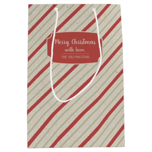 Rot, Grün und Beige Streifen Mittlere Geschenktüte (Vorderseite)