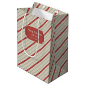Rot, Grün und Beige Streifen Mittlere Geschenktüte (Vorderseite Schrägansicht)